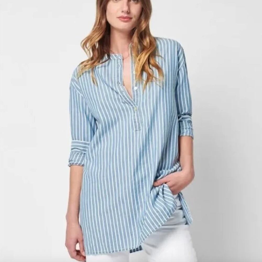 Faherty Women's Indigo Stripe Palm Beach Tunic Size XL Coastal Nautical Resort